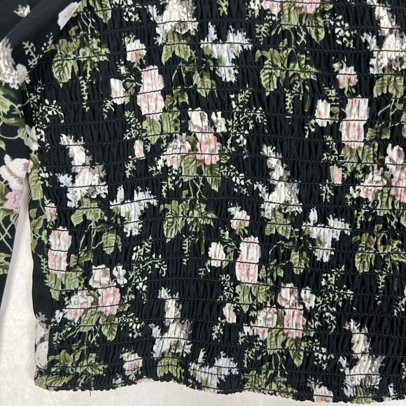 OAK + FORT Ditzy Floral Long Puff Sleeve Sweetheart Neck Smocked Crop Top Large - Picture 10 of 12